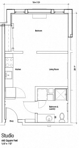 Floor plan for studio, 1 bath, 440 sqft